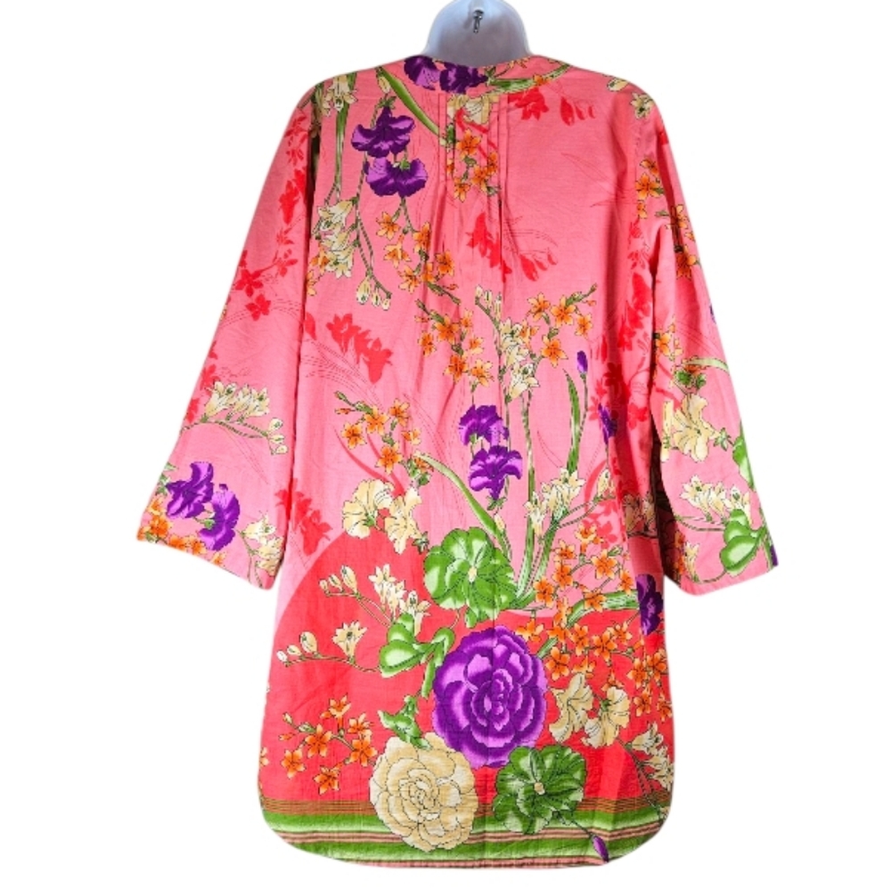 Soft Surrounding pink purple green floral tunic blouse top Womens Medium - Picture 3 of 9